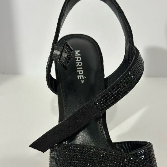 Maripe Leilani Open Toe Ankle Strap Rhinestone Platform Sandals Black | Size 7.5 - Picture 15 of 15